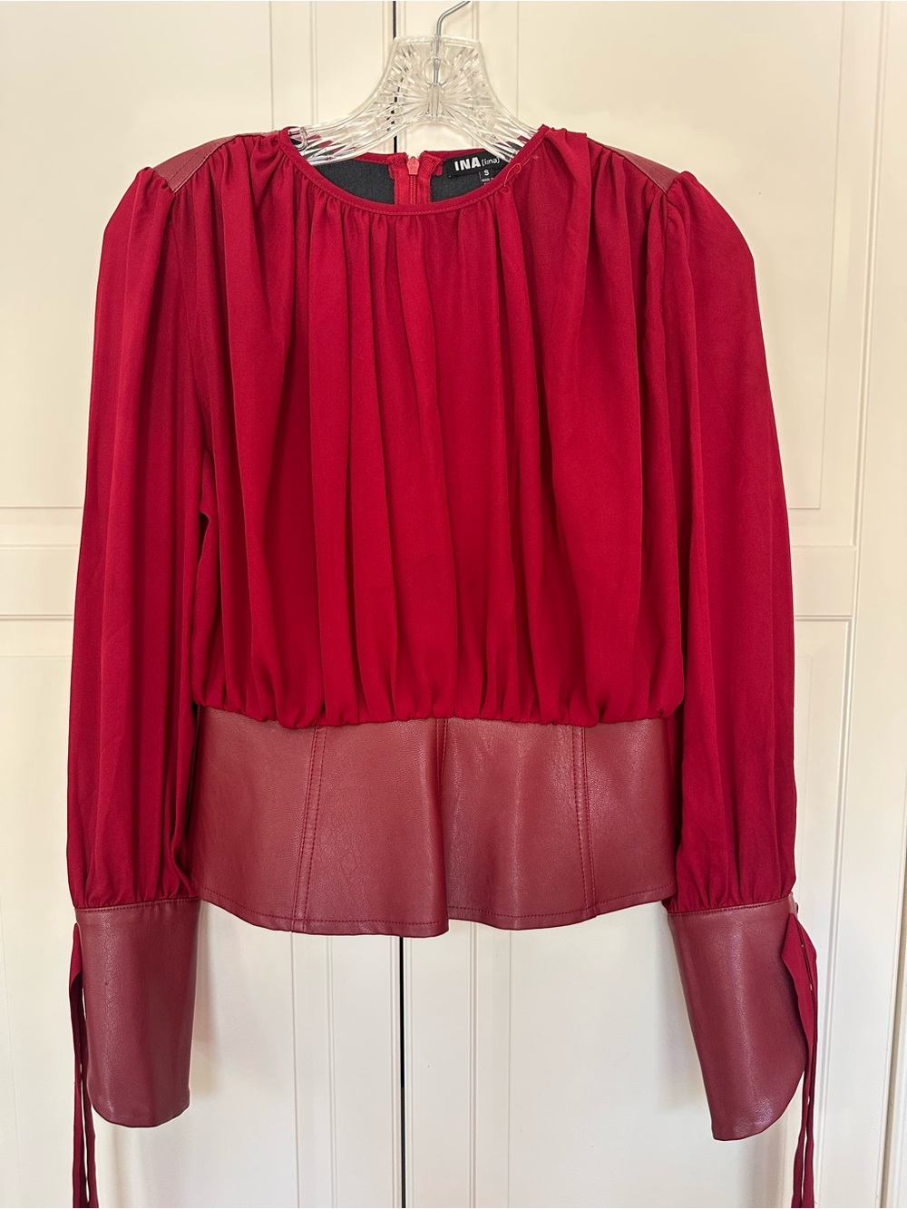 Ina Burgundy  Top with faux leather’s details